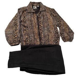 Vintage Y2K Ac-tiv-ology Track Suit 100% Silk Animal Print Windbreaker Old Money